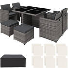 Rattan garden furniture set Manhattan with protective cover tables and chairs, set, outdoor table chairs grey Grey