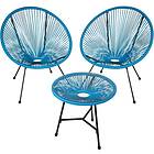 TecTake (blue) Set of 2 Santana chairs with table round and chairs, glass blue