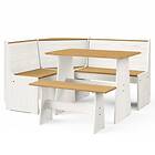 vidaXL Solid Wood Pine Dining Set 3 Piece Honey Brown and White Wooden Seat