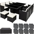 Rattan garden furniture set New York with protective cover tables and chairs, set, outdoor table chairs black Black