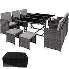 Rattan garden furniture set Malaga 6+4+1 with protective cover grey Grey