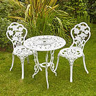 Home White Bistro Set Outdoor Patio Garden Furniture Table and 2 Chairs Metal