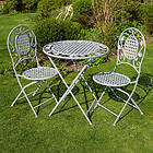 Home Grey Bistro Set Outdoor Patio Garden Furniture Table and 2 Chairs Metal Frame Cream