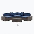 homedetail.co.uk Corner L-Shape Rattan Sofa Lounge Set Brown with Cushions