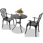 Homeology OSHOWA Cast Aluminium Weatherproof Outdoor Table with 2 Chairs Set Black