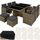Rattan garden furniture set New York with protective cover tables and chairs, set, outdoor table chairs nature Brown