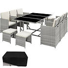 Rattan garden furniture set Malaga 6+4+1 with protective cover light grey Grey