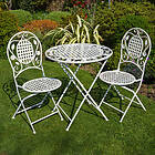 Home Cream Bistro Set Outdoor Patio Garden Furniture Table and 2 Chairs Metal Fr