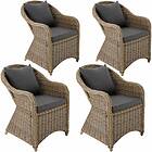 TecTake 4 Garden chairs luxury rattan cushions nature