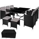 TecTake Rattan garden furniture set Malaga 6+4+1 with protective cover black/grey