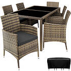 TecTake Rattan garden furniture set 6+1 with protective cover nature/dark grey