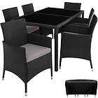 TecTake Rattan garden furniture set 6+1 with protective cover black/grey