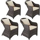 TecTake 4 Garden chairs luxury rattan cushions grey