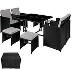 TecTake Rattan garden furniture set Bilbao 8 Seats, 1 Table black/grey