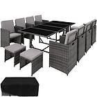 TecTake Garden rattan furniture set Palma 12 seats, 1 table grey/light grey
