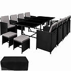 TecTake Garden rattan furniture set Palma 12 seats, 1 table black/grey
