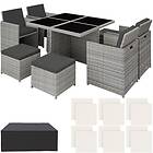 TecTake Rattan garden furniture set Manhattan | 8 seats, 1 table - light grey