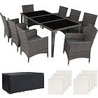 TecTake Rattan garden dining set Monaco 8 seats, 1 table grey