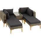 TecTake Rattan Lounge Set Bellaria 2 Chairs, Stools, 1 Side table nature