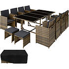 TecTake Garden rattan furniture set Palma | 12 seats, 1 table - nature/dark grey