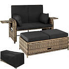 TecTake Rattan garden set Crete 2 Seats, 1 Stool nature