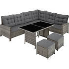 TecTake Rattan garden corner set Barletta 8 seats, 1 table mottled grey/grey