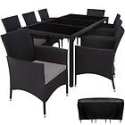 TecTake Rattan garden furniture set 8+1 with protective cover black/grey