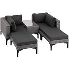 TecTake Rattan Lounge Set Bellaria 2 Chairs, Stools, 1 Side table grey