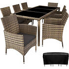 TecTake Rattan garden furniture set 8+1 with protective cover nature/dark grey