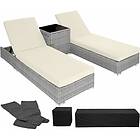 TecTake Sun lounger pair 2 loungers, 1 side table & cover light grey