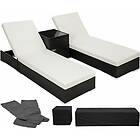TecTake Sun lounger pair 2 loungers, 1 side table & cover black