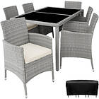 TecTake Rattan garden furniture set 6+1 with protective cover - light grey