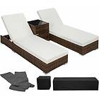 TecTake Sun lounger pair 2 loungers, 1 side table & cover brown