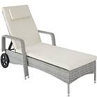 TecTake Rattan garden sun lounger 6 step backrest light grey