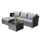 Birchtree Rattan Garden Furniture Set Corner Sofa Glass Table Patio 5 Pieces Bla