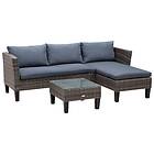 Outsunny 3pc Garden Sofa PE Rattan Set w/ 2 Seats, Square Glass Top Coffee Table