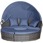 Outsunny 4 Pcs Cushioned Outdoor Plastic Rattan Round Sofa Bed Table Set Grey