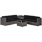 Outsunny 8pc Rattan Patio Sofa and Table Set w/ Storage Design, 6 Seater Corner Wicker Seat with Storage Grey