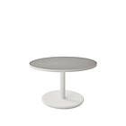 Cane-Line Go sofabord light grey, o60 cm, vitt lågt stativ
