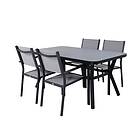 Venture Design Matgrupp Vyn med 4 Curz Stapelbara Matstolar Virya Dining Table BLACK Alu / Grey Glass small table+Co GR21519