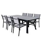 Venture Design Matgrupp Vyn med 6 Curz Stapelbara Matstolar Virya Dining Table Black Alu / Grey Glass big table+Copa GR21552