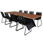 Venture Design Matgrupp Doni med 8 Lumi Matstolar Doory Dining Table black steel / acacia top in teak look GR21389