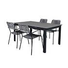 Venture Design Matgrupp Lova 160 med 4 Leon Matstolar Levels Table 160/240 Black/Grey+Lindos Armchair Black Al GR21645