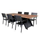 Venture Design Matgrupp Doni med 6 Lede Stapelbara Matstolar Doory Dining Table black steel / acacia top in teak look GR21376