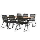 Venture Design Matgrupp Holmbeck Bord med 6 Bois Stolar Diningtable Stål Black / Rectangular 90*200*75 +Bois Diningchair Dark Grey Rope _6 G