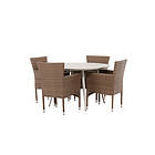 Venture Design Matgrupp Lina Bord med 4 Malina Stolar Dining Table Beige Round 120 cm +Malina Diningchair Alumnium Nature / Wicker _4 GR2342