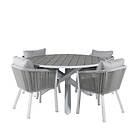 Venture Design Matgrupp Pincy med 4 Virya Matstolar Parma Table ø 140 White/Grey+Virya Dining Chair White Al GR21711