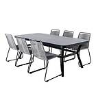 Venture Design Matgrupp Vyn Aluminium med 6 Lumi Matstolar Virya Dining Table Black Alu / Grey Glass big table+Lind GR21559