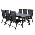 Venture Design Matgrupp Vyn med 6 Bend Matstolar Virya Dining Table Black Alu / Grey Glass big table+Brea GR21557