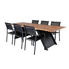 Venture Design Matgrupp Doni med 6 Samba Stapelbara Matstolar Doory Dining Table black steel / acacia top in teak look GR21379